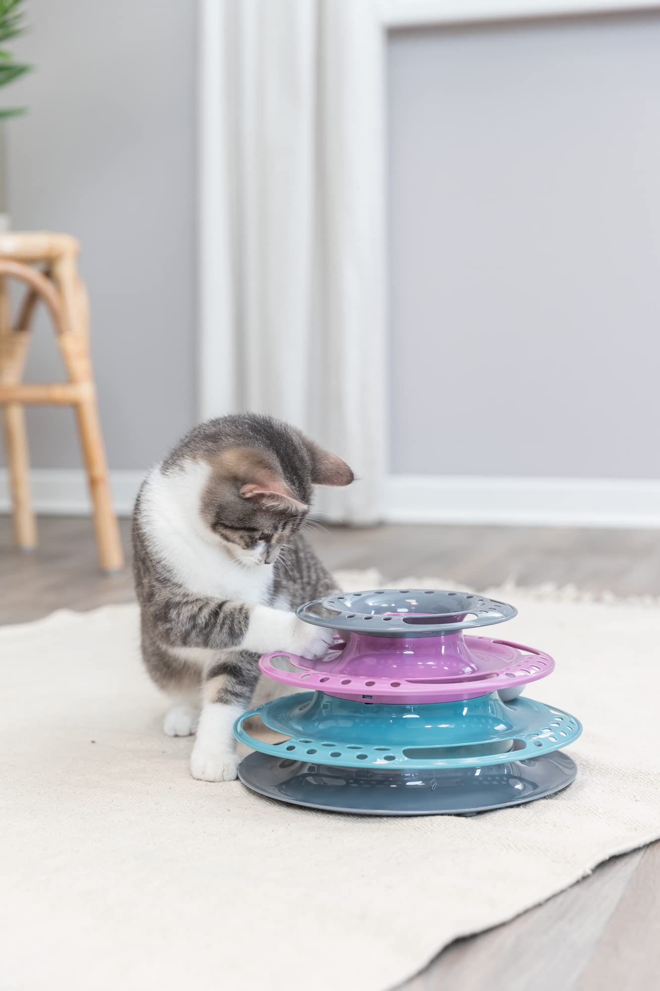 TRIXIE Cat Circle Tower Catch The Balls - Multi-Level Play Tower | Durable Plastic | 25cm Diameter 5