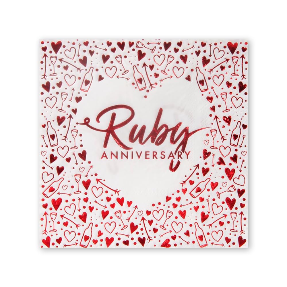 Anniversary House Ruby 40th Anniversary 3-Ply Lunch Napkins | Pack of 16