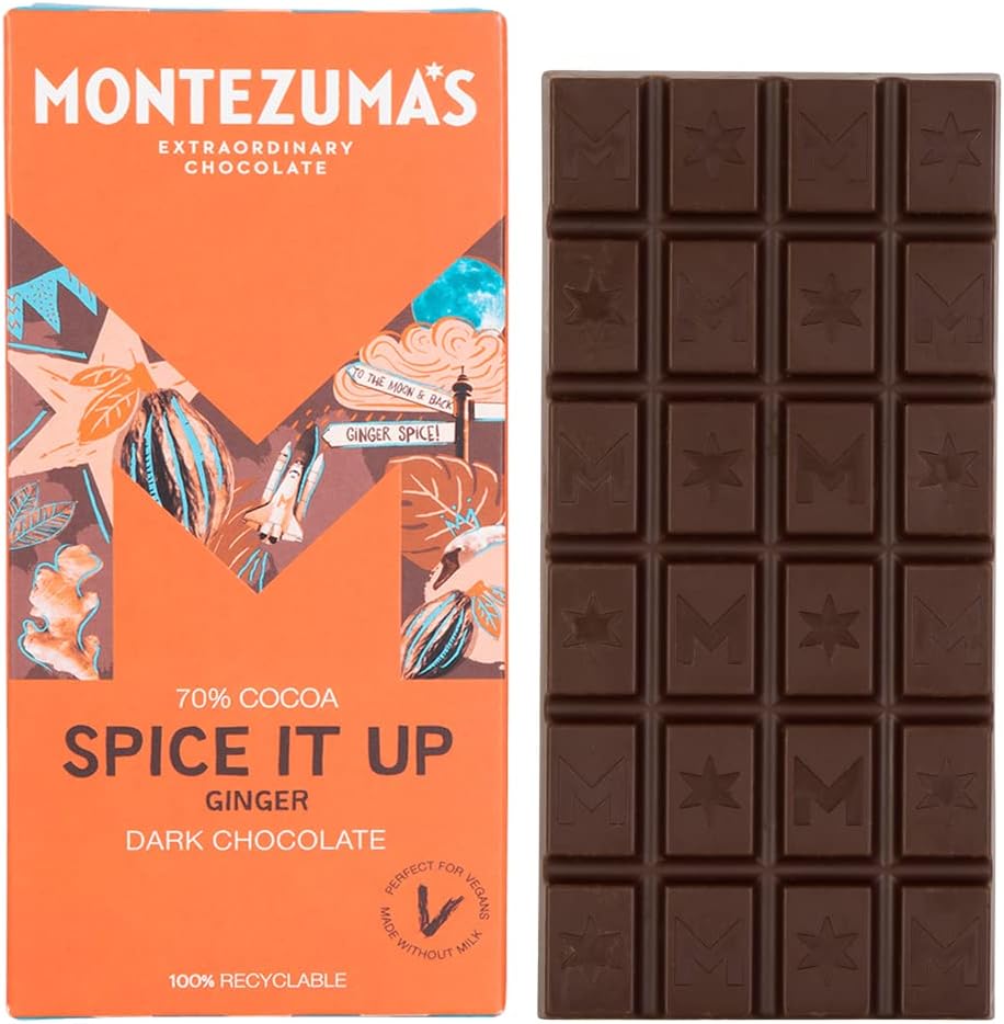 Montezuma's - Spice It Up 70 % Kakao, dunkle Schokolade mit Ingwer, 90 g Riegel