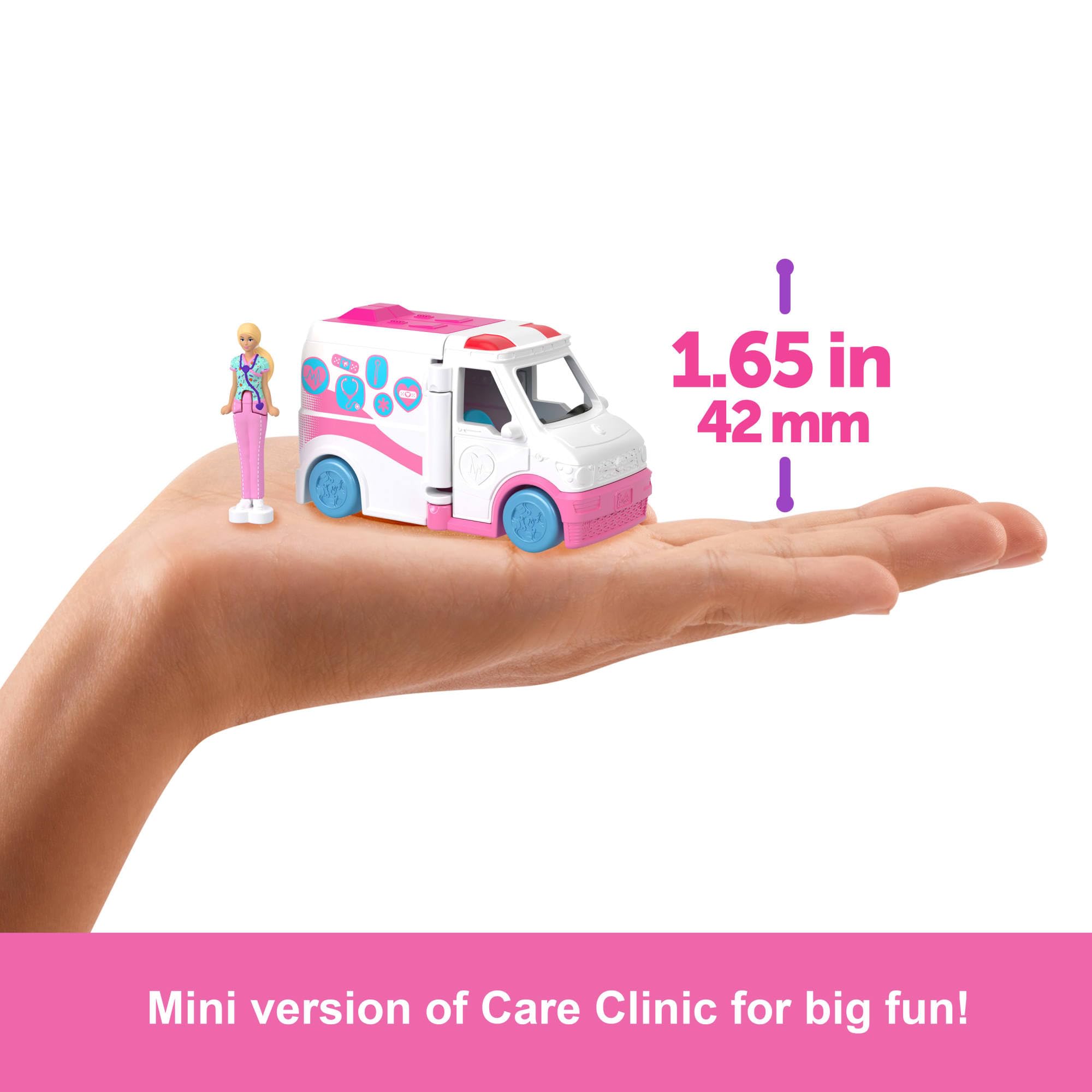 Barbie Mini BarbieLand Doll & Toy Vehicle Set - Color-Change Care Clinic Playset for Ages 4+