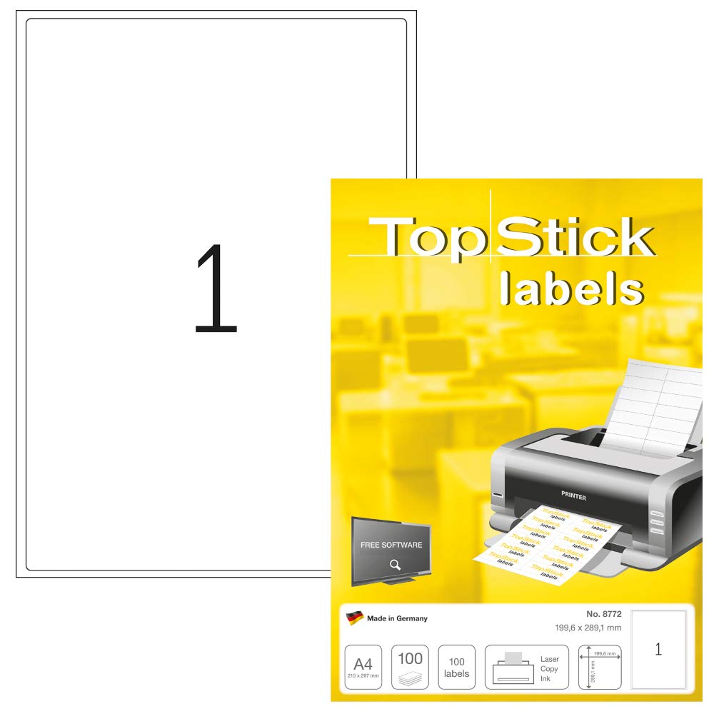 TopStick 8772 Parcel Shipping Paper Labels - 1 Label per A4 Sheet | 199.6 x 289.1 mm | 100 Sheets 1