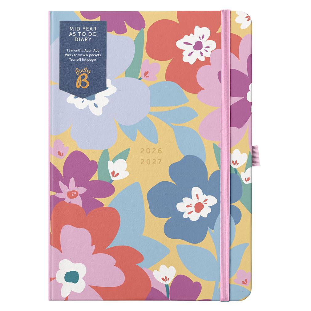 Busy B A5 Mid-Year Academic Planner - Aug '26 to Aug '27 | Floral Design | Elastic Closure