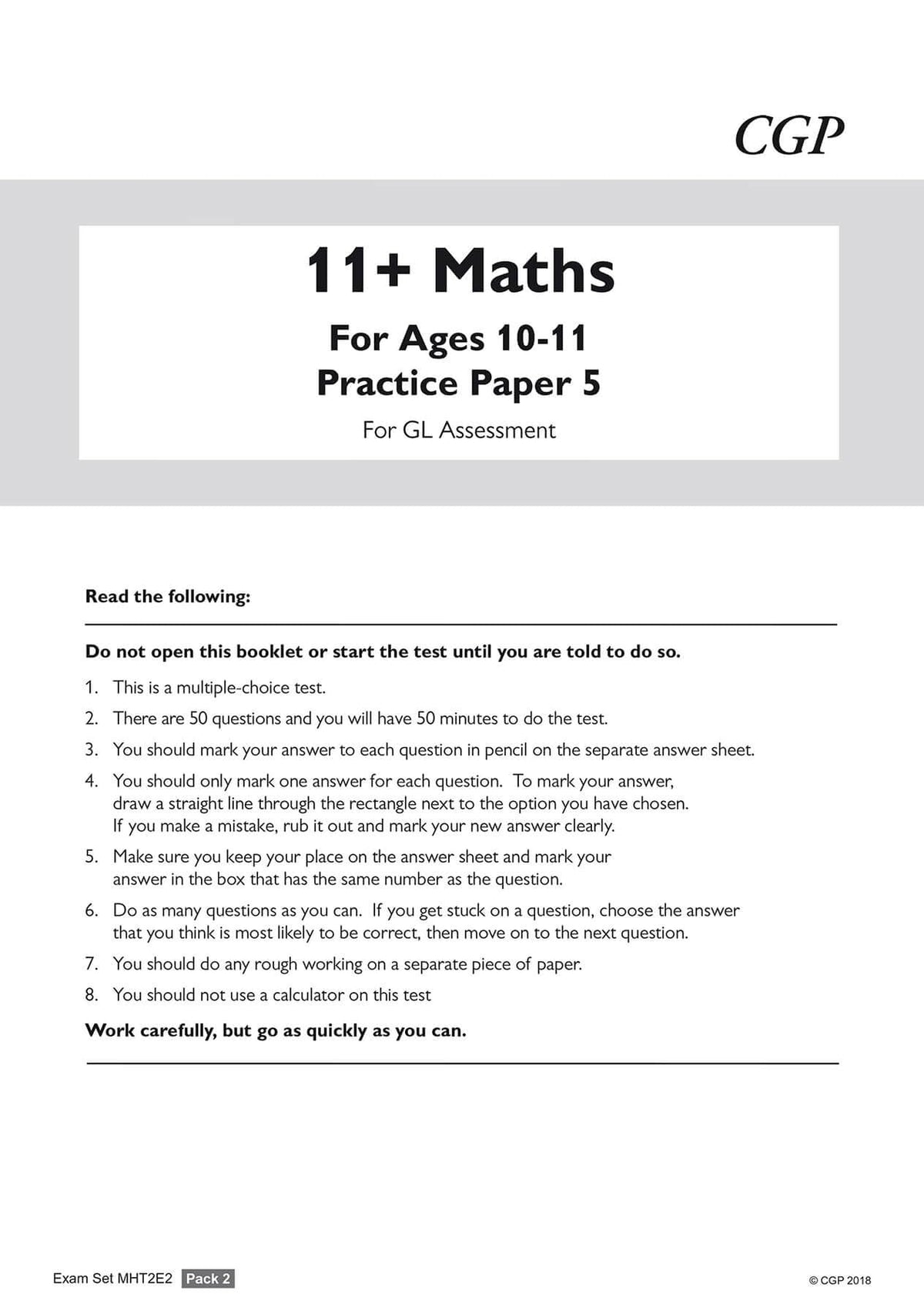 CGP Books 11+ GL Maths Practice Papers Pack 2 - Ages 10-11 | 76 Pages | Paperback
