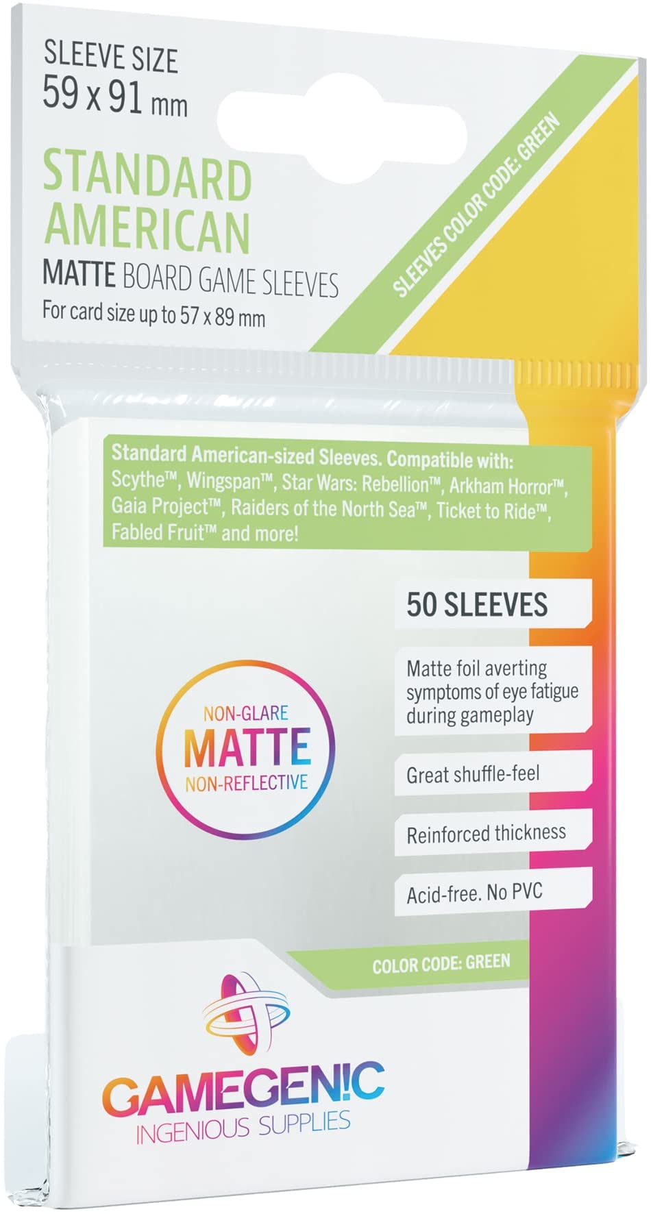 Gamegenic 50 Pack Green Matte Board Game Sleeves 59 x 91 mm 4