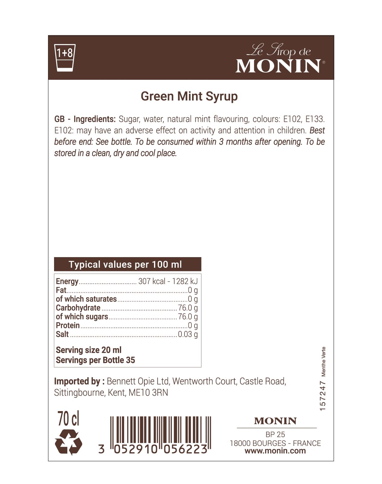MONIN Grüner Minzsirup 700 ml – Vegan, allergenfrei, natürliches Aroma für Cocktails, Mocktails und Getränke 5