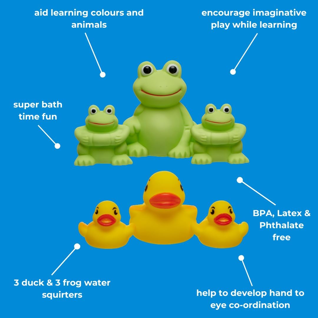 Vital Baby Splash Bath Squirters - 3 Duck & 3 Frog Bath Toys for Imaginative Play 3
