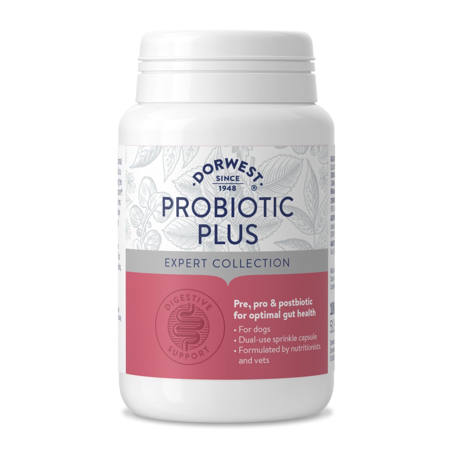 DORWEST HERBS Probiotic Plus for Dogs - Pre, Pro & Postbiotic Support | 100 Capsules