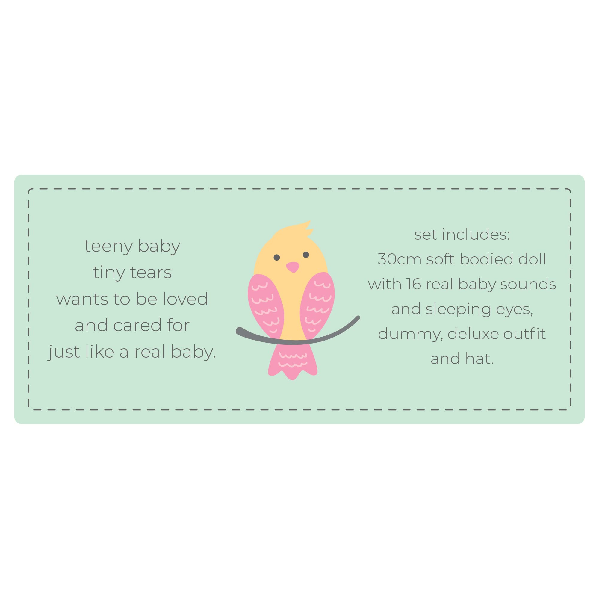 Tiny Tears Teeny Baby Doll - 30cm Soft Body with 16 Real Baby Sounds