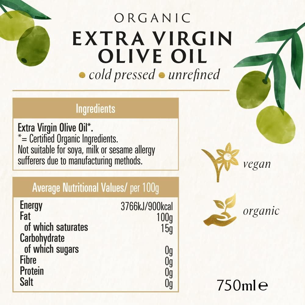 Biona Organic Extra Virgin Olive Oil 750ml - Cold Pressed - Recyclable Glass Jar