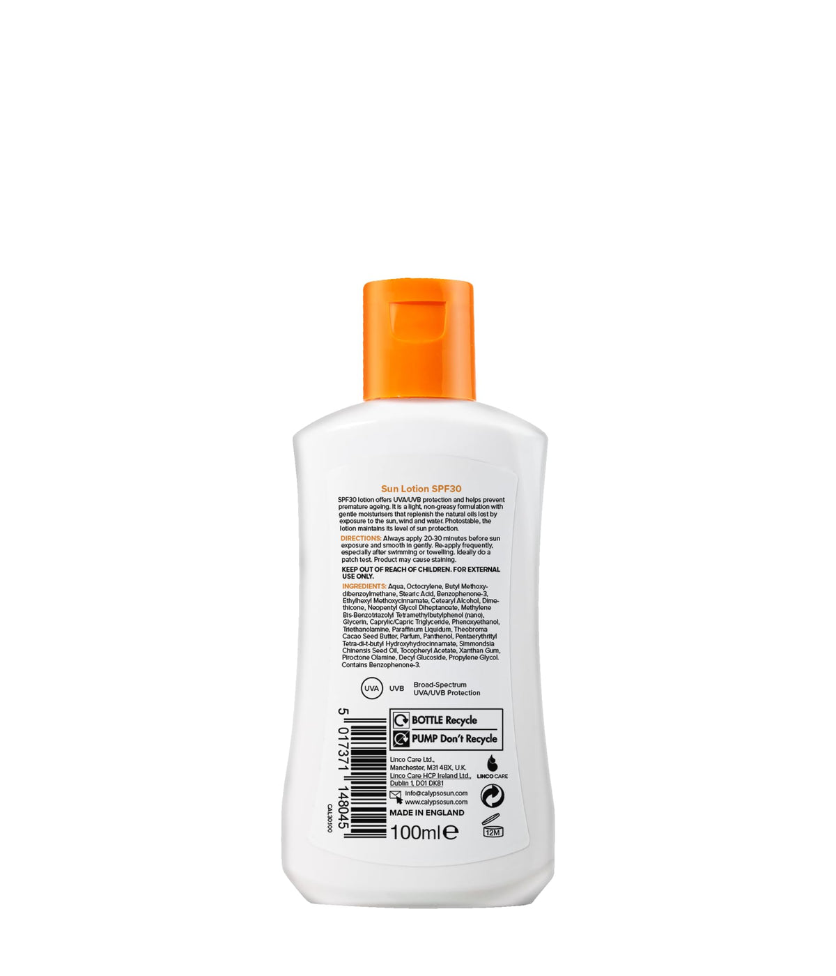 Calypso Sun Protection Lotion SPF30 - 100 ml | Unscented | Water-resistant