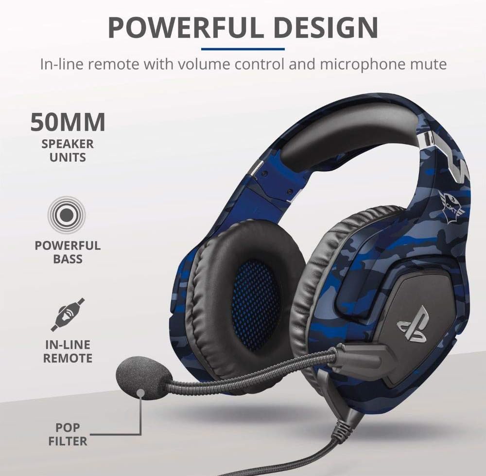 Trust Gaming GXT 488 Forze-B, offiziell lizenziertes PS4 PS5-Gaming-Headset mit 50-mm-Treibern, faltbarem Mikrofon, Blau 6