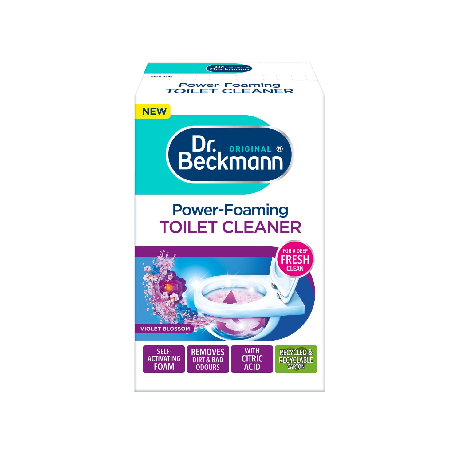 Dr. Beckmann Power-Foaming Toilet Cleaner - Activated Carbon Formula | Violet Blossom Scent | 300g Powder