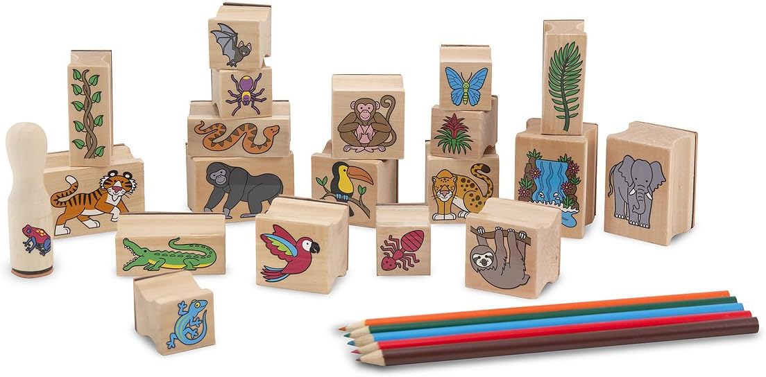 Melissa & Doug Stamp-a-Scene Rain Forest - 20-Piece Stamp Set with Colored Pencils & Ink Pad