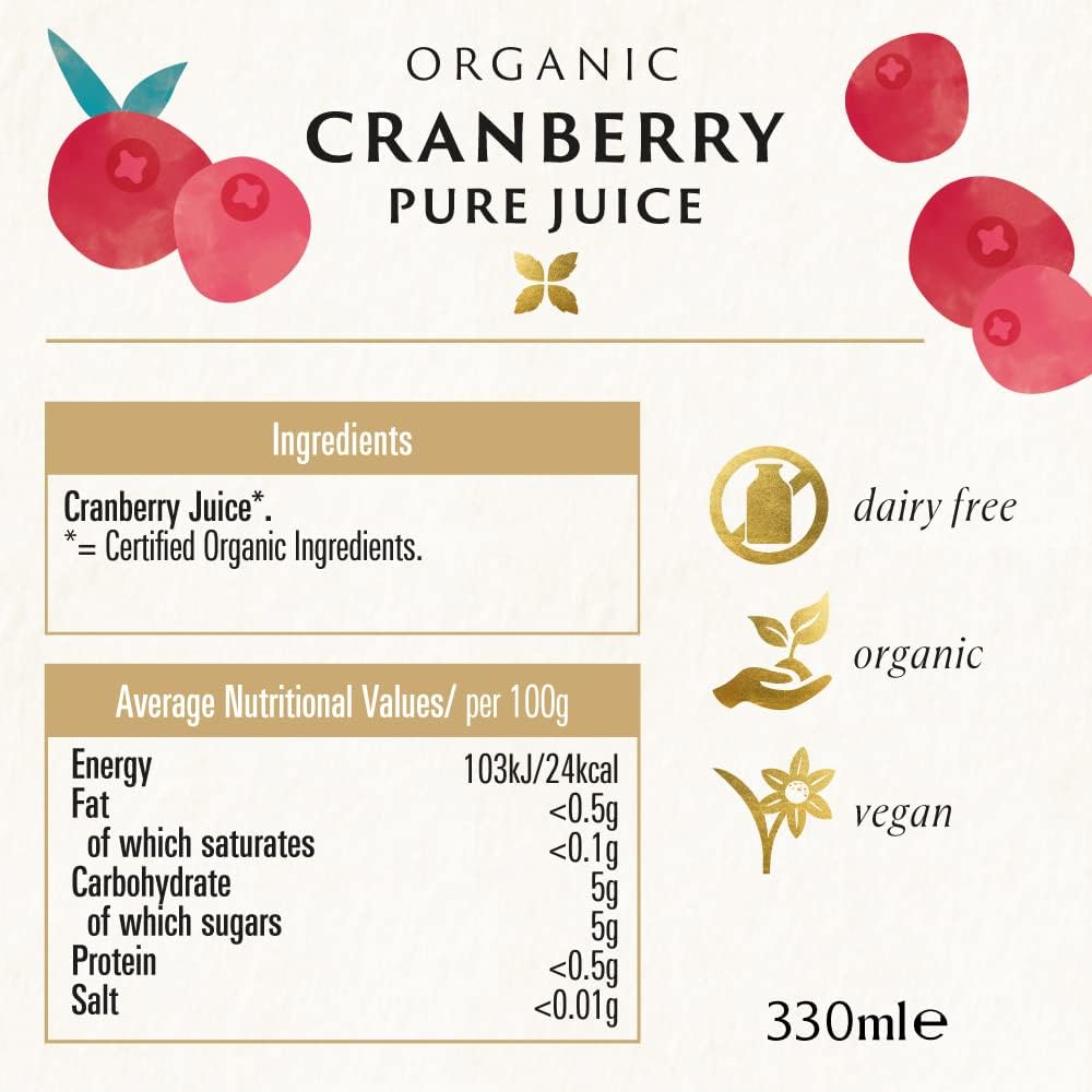 Biona Organic Cranberry Juice 330 ml - Pure Pressed Fruit Juice - Not From Concentrate