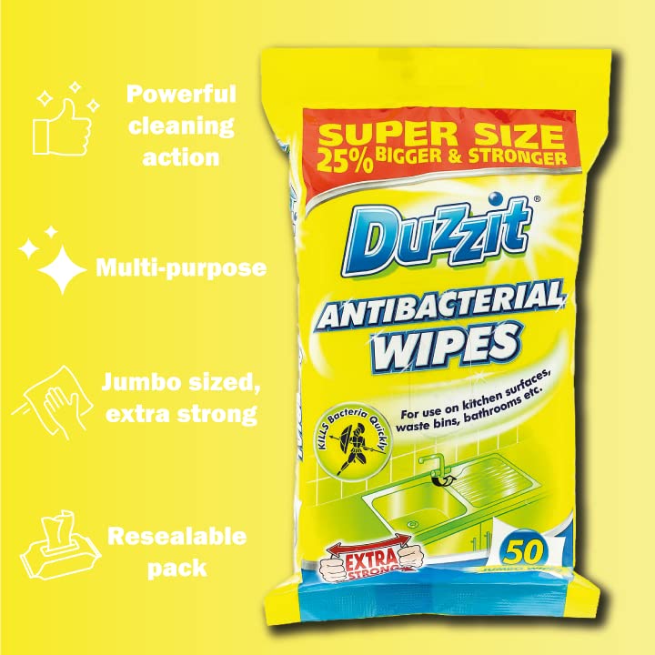 Duzzit Antibacterial Wipes - Kills 99.9% of Bacteria | Unscented | 50 Count Pack 8