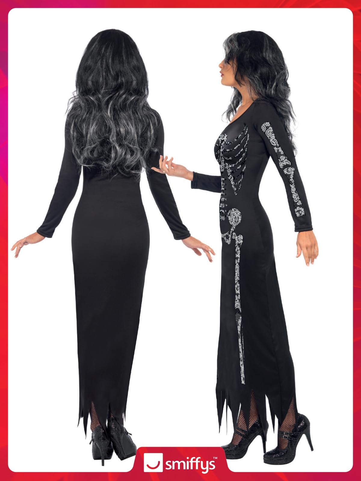 Smiffys Skeleton Costume - Women's Long Sleeve Tube Dress, Size L 7