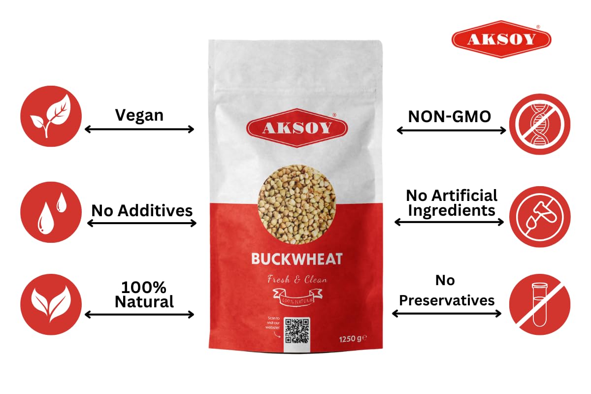 AKSOY Hulled Buckwheat Groats - 1.25kg Raw Vegan Non-GMO Whole Grain Rich in Protein 8