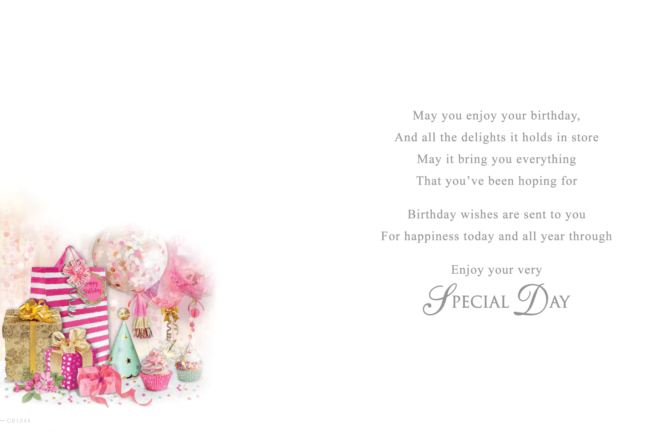 Piccadilly Greetings Birthday Card for Women - 8 x 6 Inches | Pink Color | High Quality