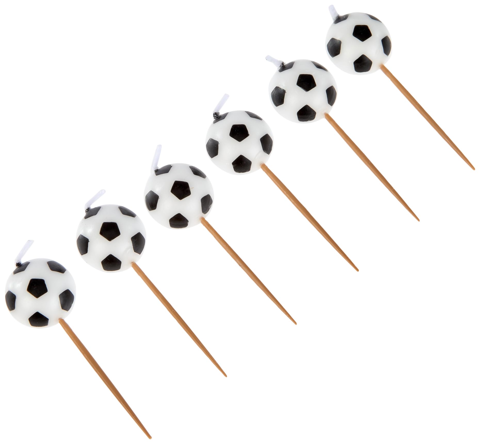 Unique Black & White Soccer Ball Birthday Candles - 7cm, Pack of 6 | Wax, Unscented
