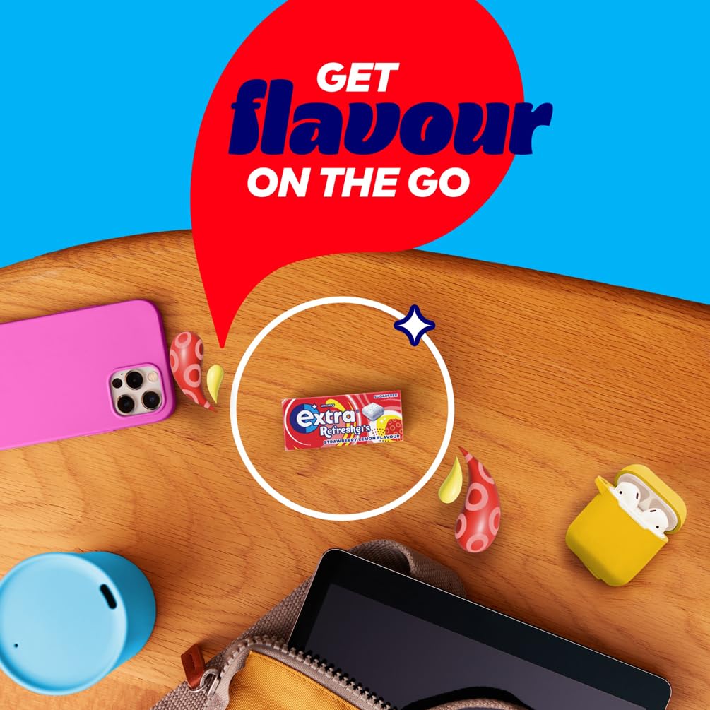 Extra - Refreshers Sugar Free Chewing Gum, Strawberry Lemon Flavour, 16 Packs (112 Pieces) 4