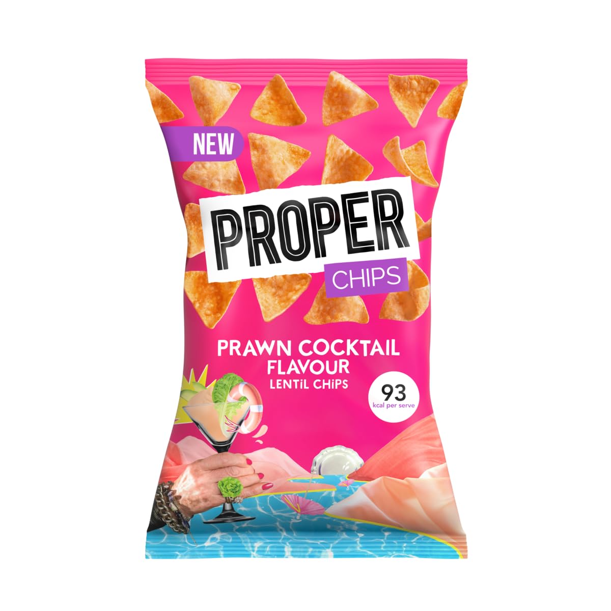 PROPER Prawn Cocktail Lentil Chips - Protein Rich Snack | Vegan & Gluten-Free | 8 x 85g Pack