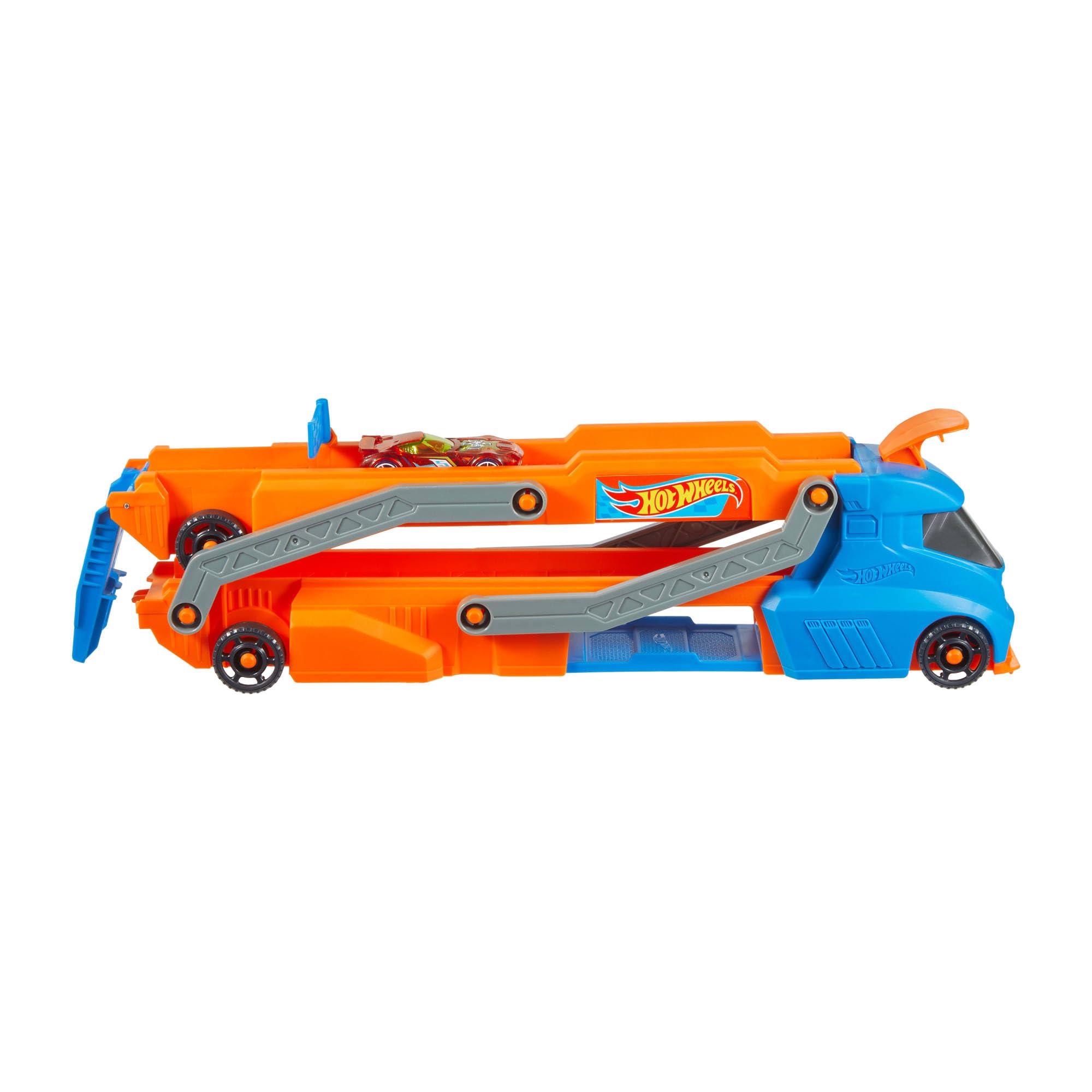 Hot Wheels Speed Track Transporter Playset - Orange City Speed Vehicle with 1:64 Scale Car & 2.5-Foot Track for Kids 3