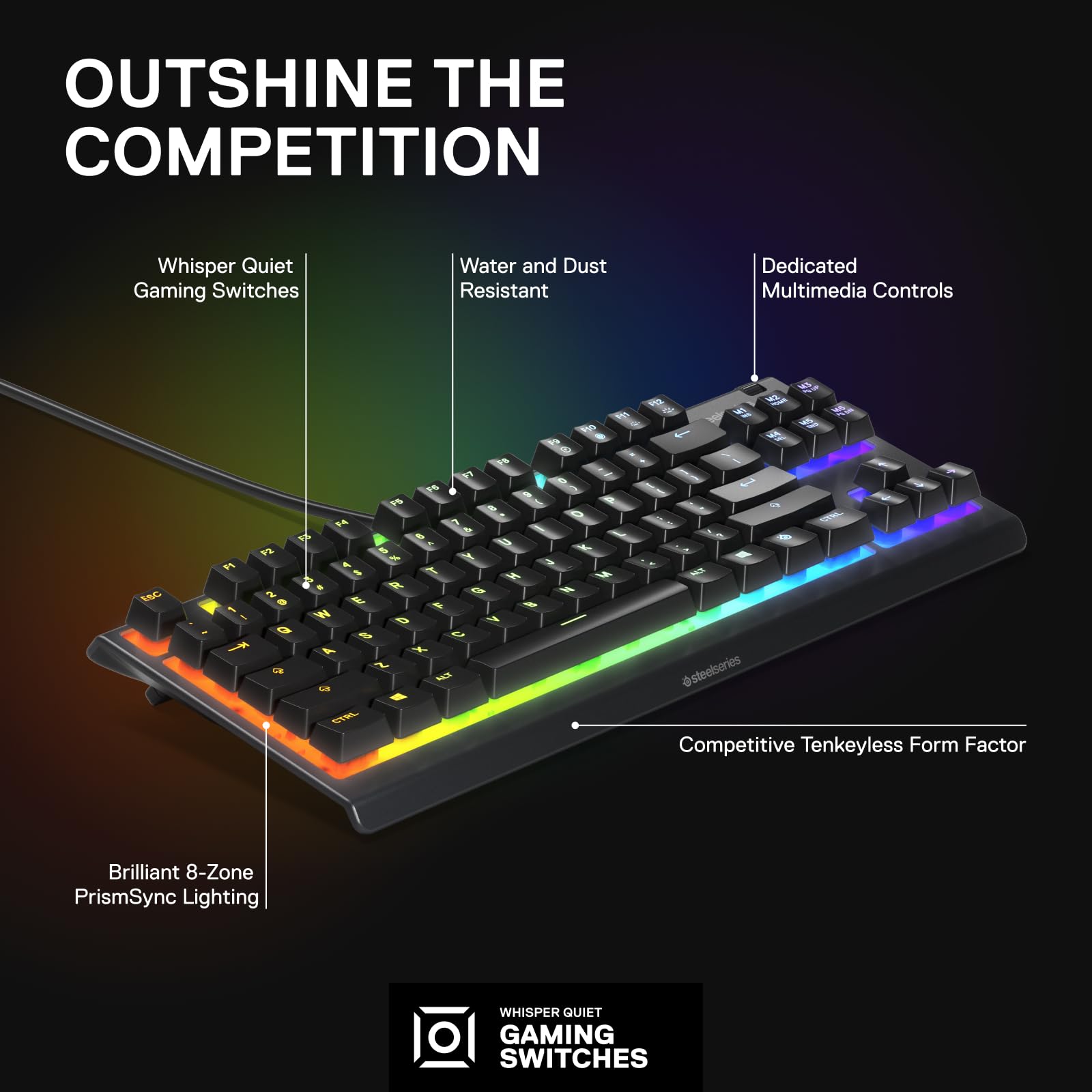 SteelSeries Apex 3 TKL RGB-Gaming-Tastatur – Kompaktes Design ohne Ziffernblock – Wasser- und staubdicht nach IP32 – Englisch QWERTY – Schwarz 3