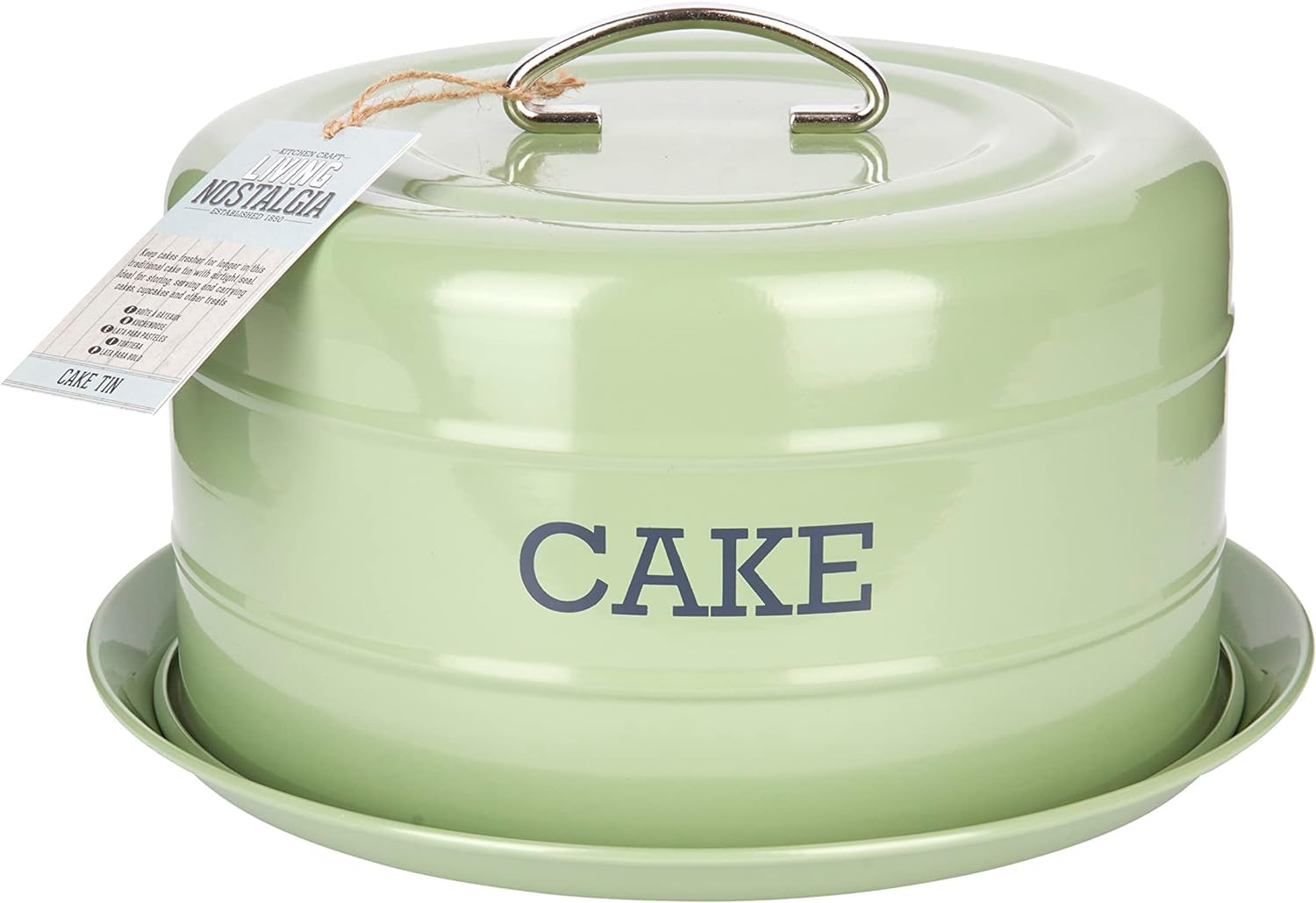 KitchenCraft Living Nostalgia Cake Storage Tin - Airtight Cake Dome, 28.5 x 18 cm, English Sage Green 4