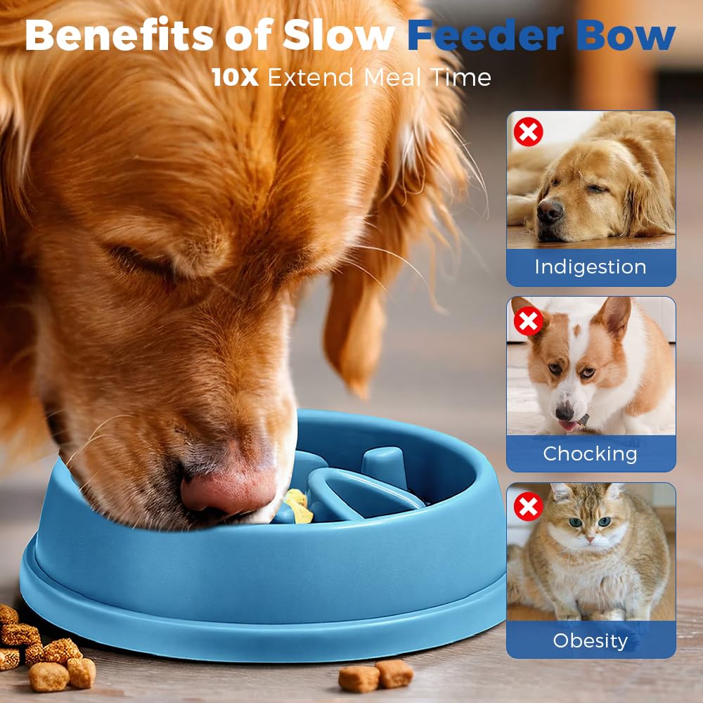 Woobroo Slow Feeder Dog Bowl - Anti-Choking Puzzle Feeder for Small, Medium, Large Breeds | Blue 6
