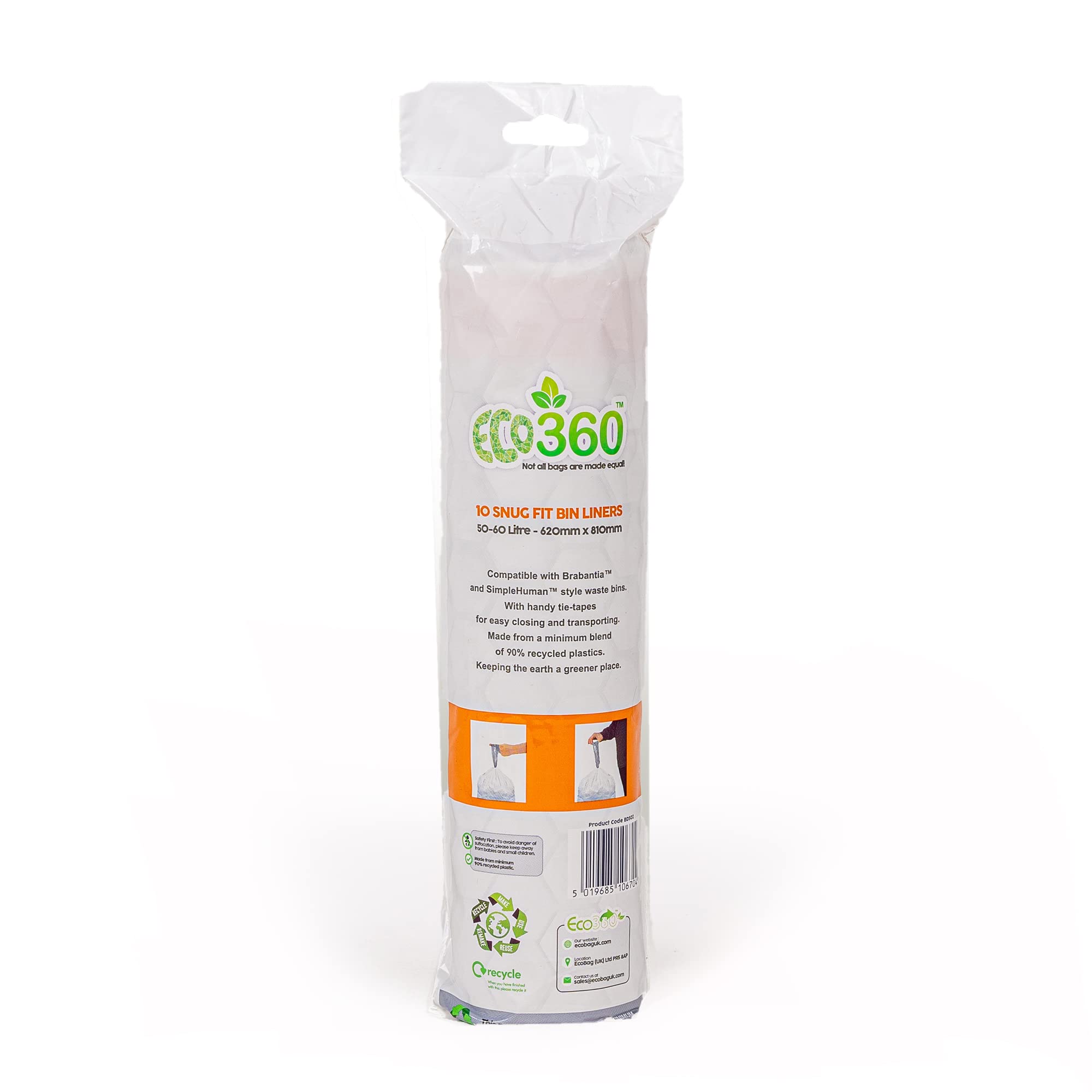 EcoBag Eco360 Extra Strong Kitchen Drawstring Bin Liners 60L 5