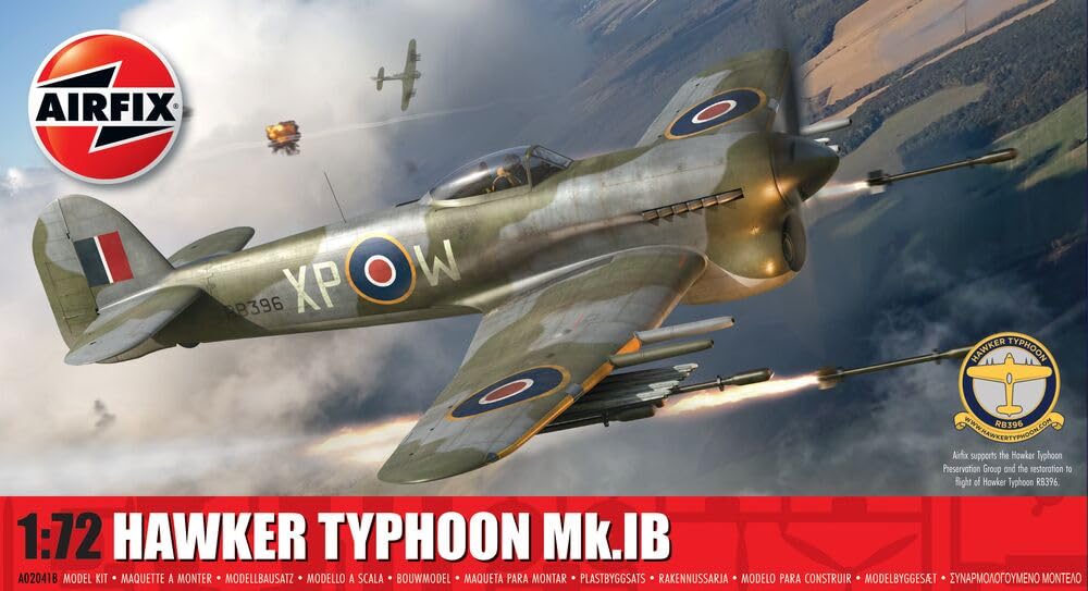 Airfix Hawker Typhoon Mk.IB Model Building Kit | 1:72 Scale | 74 Parts | Skill Level 1