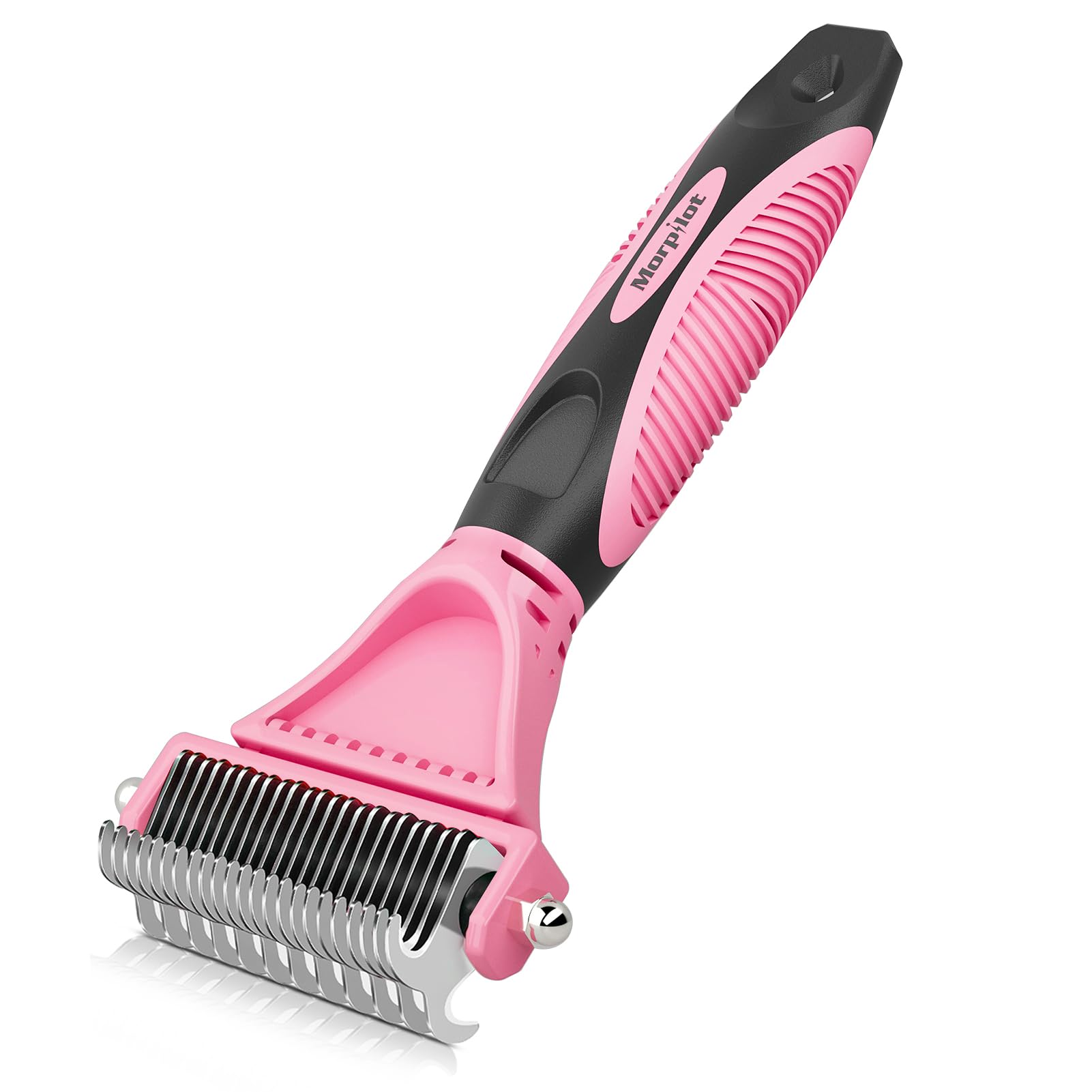 morpilot Double Sided Undercoat Rake Dematting Tool | 23+12 Teeth | Reduces Hair Loss up to 90% | Pink