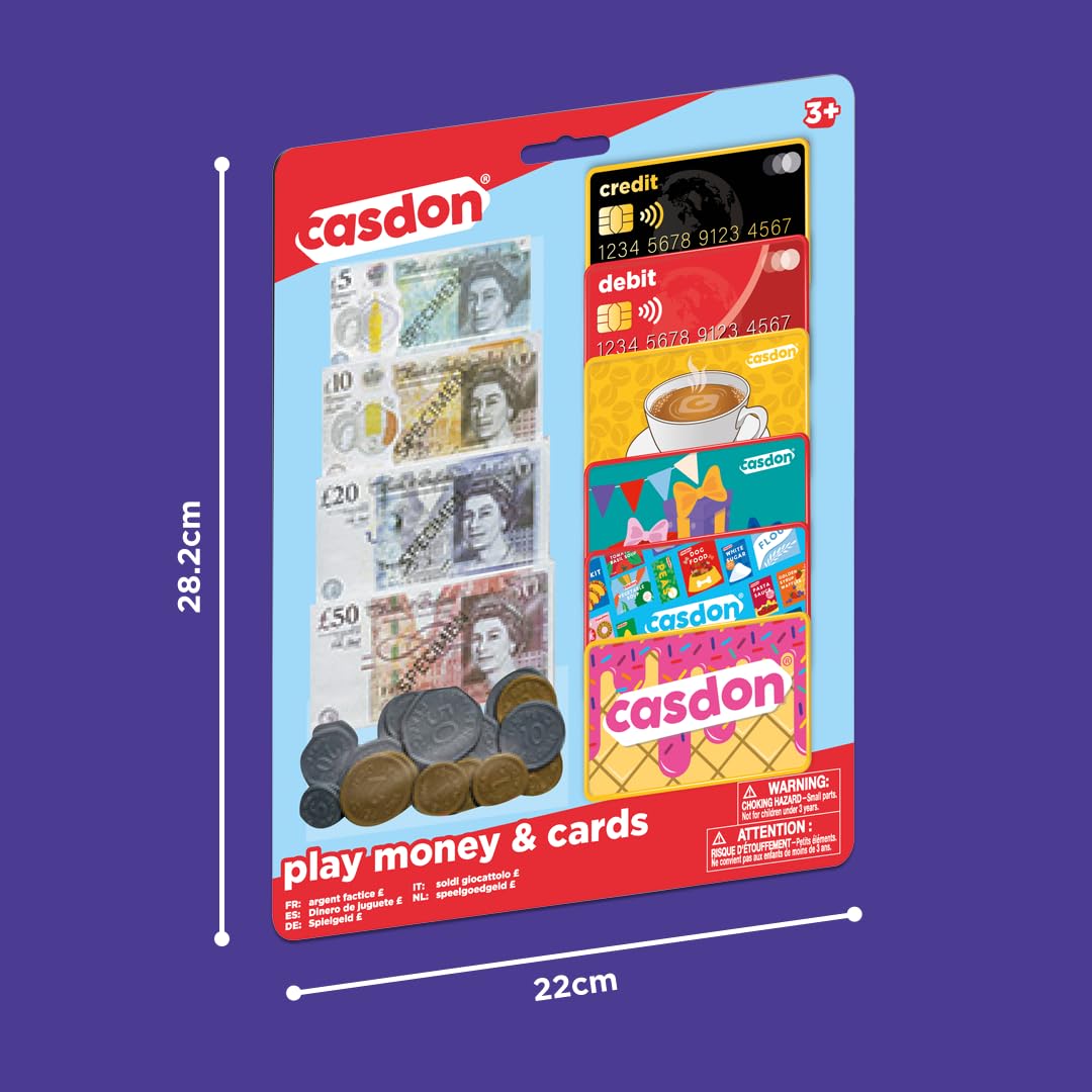 Casdon Pretend Play Card & Money Set (£) - 100+ Piece Financial Toy Kit for Kids 4
