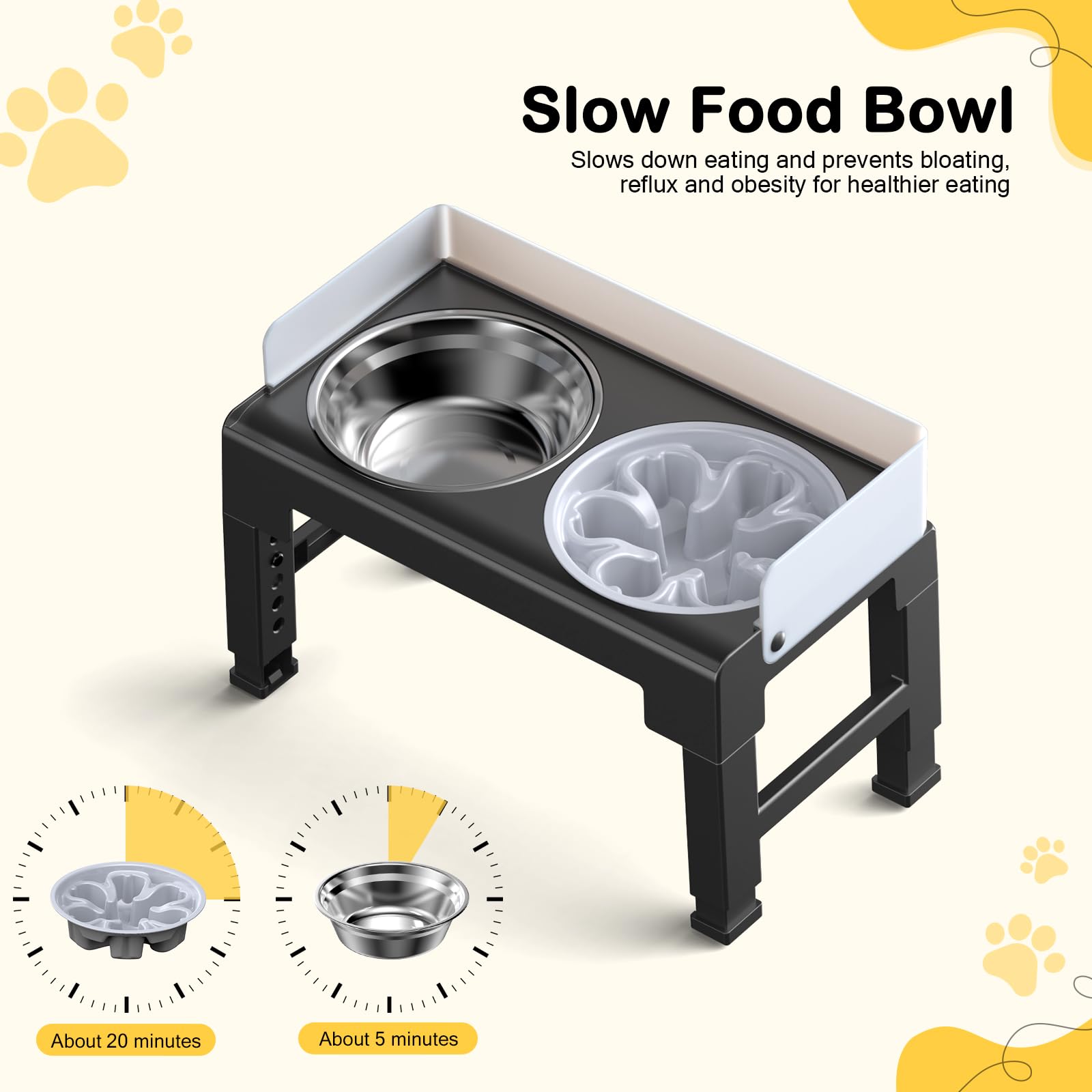Euqvunn Elevated Dog Bowls with Stand - 6-Level Height Adjustable | 5° Tilt | Includes Slow Feeder 4