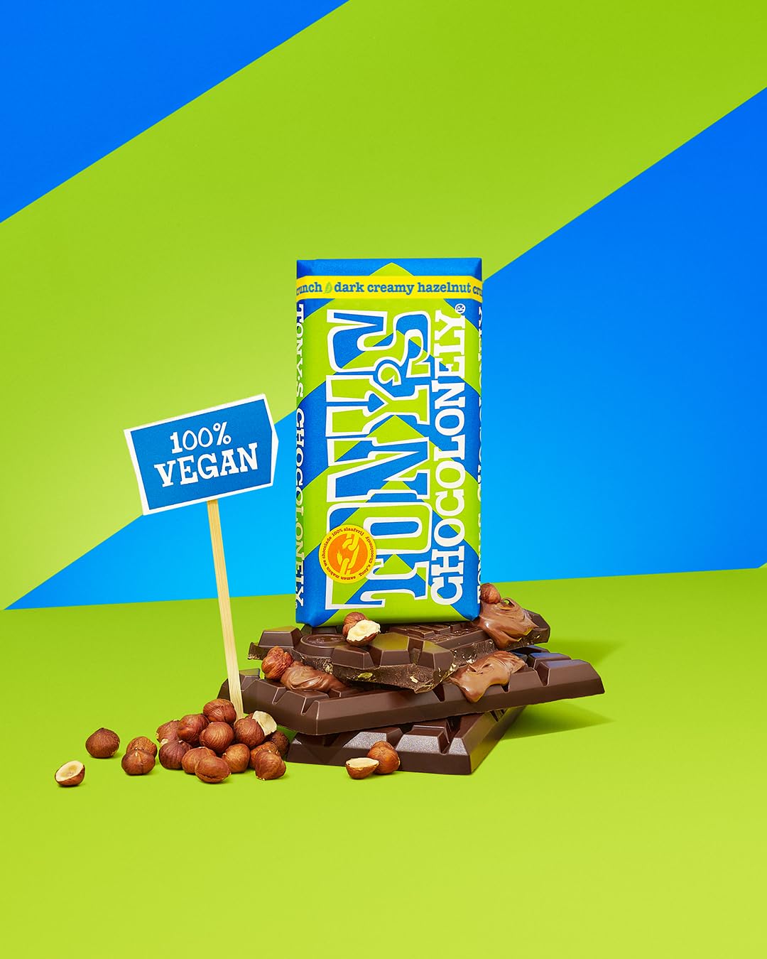 Tony's Chocolonely Dark Creamy Hazelnut Crunch Chocolate Bar 180g - Belgian Fairtrade Vegan Chocolate