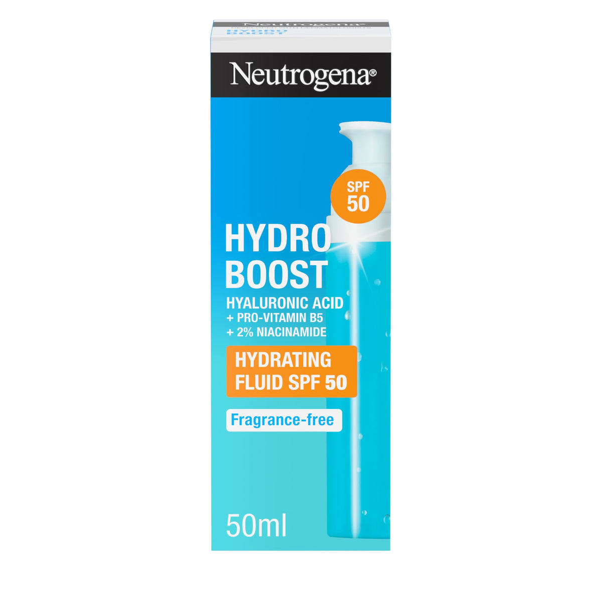 Neutrogena Hydro Boost Hydrating Face Fluid SPF 50 - Hyaluronic Acid, Broad Spectrum UVA/UVB Protection, 50 ml