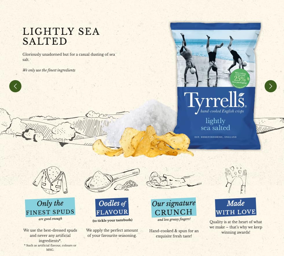 Tyrrells Lightly Sea Salted Hand-Cooked Crisps 150g