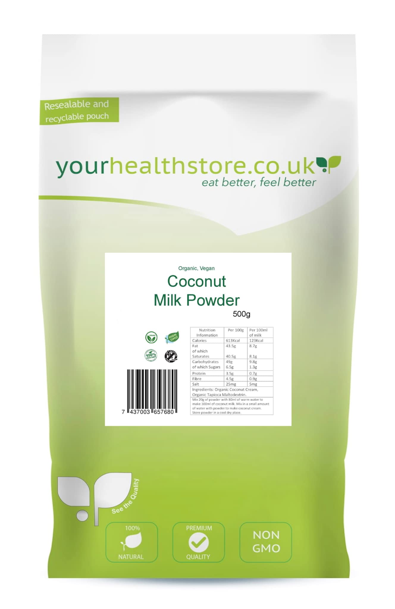 yourhealthstore Vegan Coconut Milk Powder - 500g | No Added Glucose Syrup | Premium Quality