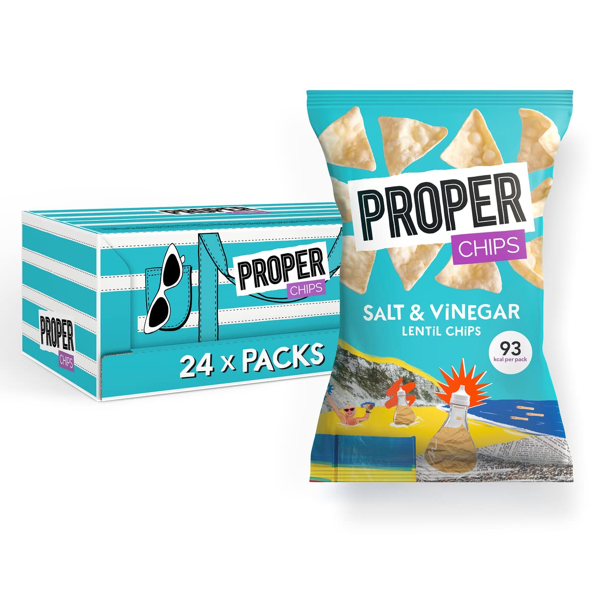 PROPER PROPERCHIPS Lentil Crisps Vegan Gluten Free Snack Packs 24 x 20g - Salt & Vinegar