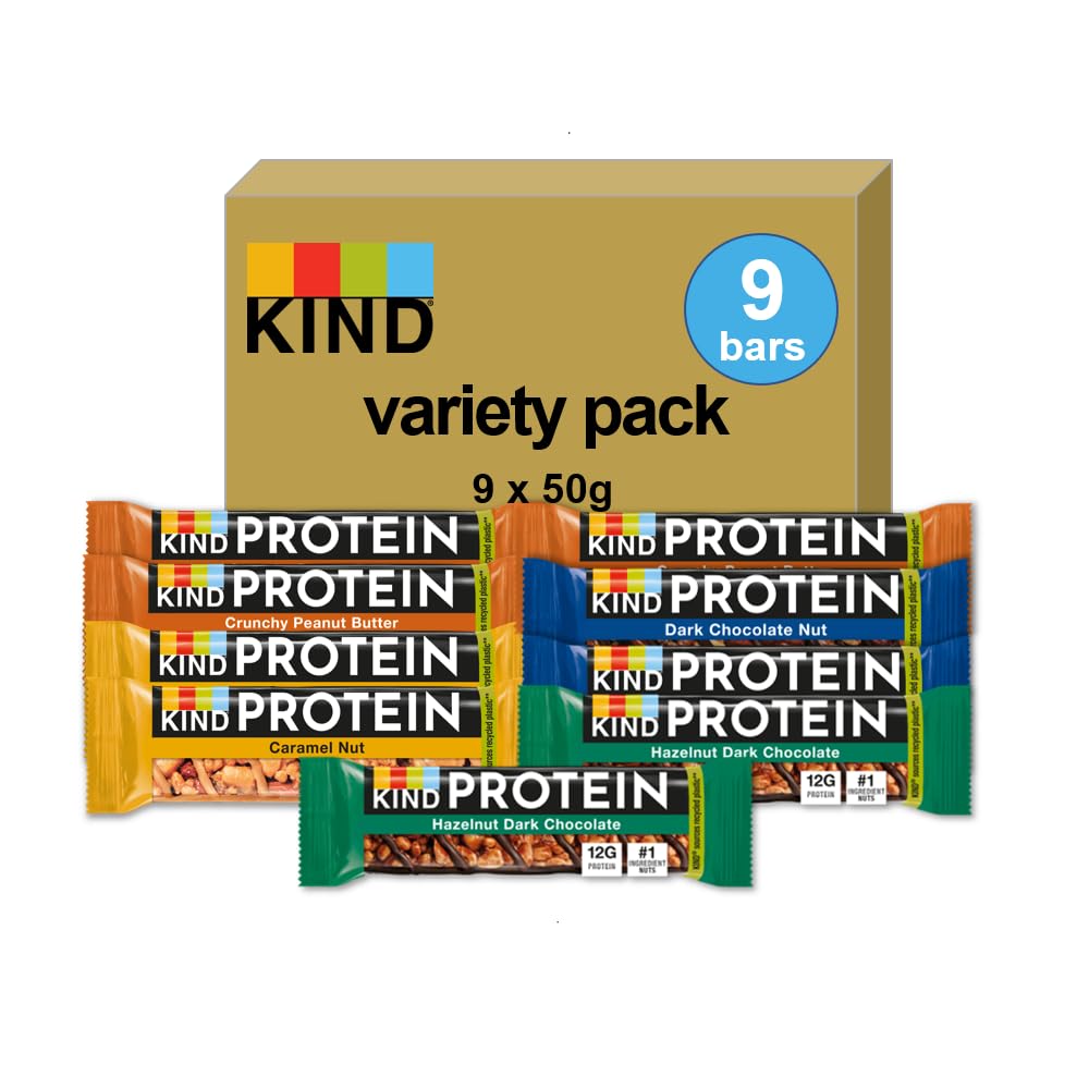 KIND Protein Variety Pack, Gluten Free, High Fibre, No Artificial Colours, 9 Bars