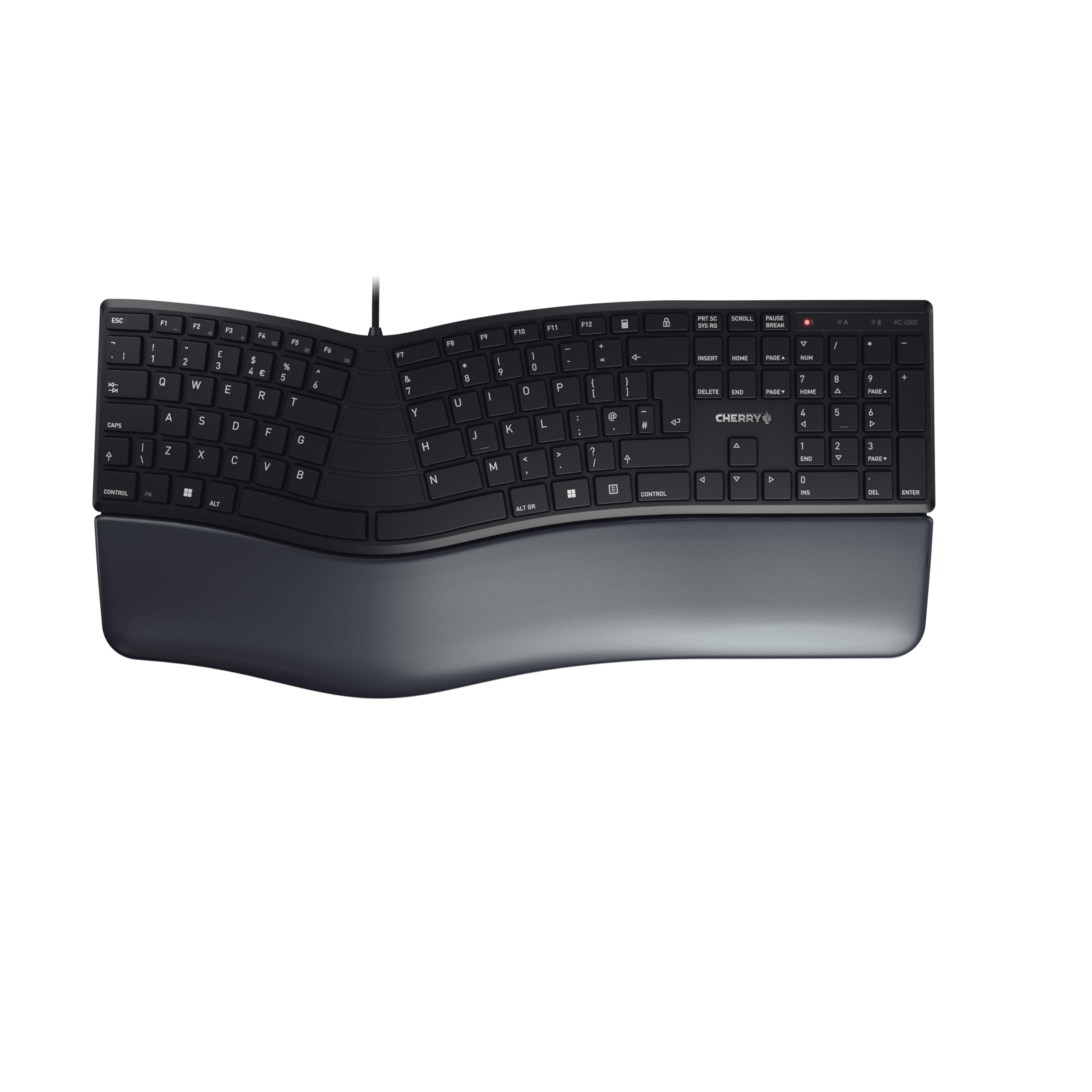 CHERRY KC 4500 ERGO - Ergonomic Wired Keyboard | UK Layout | Padded Palm Rest | Black