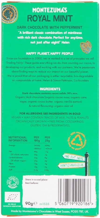 Montezuma - Royal Mint 74% Kakao Zartbitterschokoladentafel, Bio Vegan Glutenfrei 90g 7