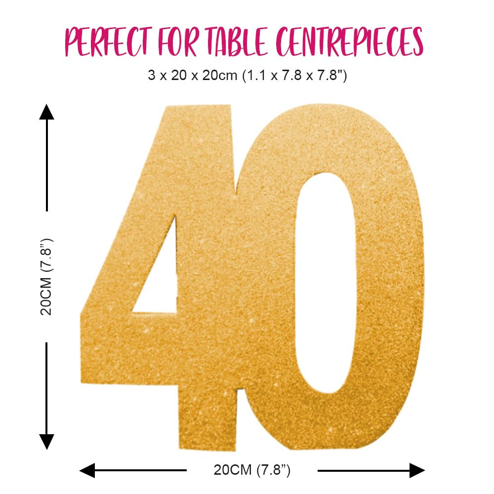 Number 40 Glitter Table Decoration Gold - All-Round Glitter Centrepiece with Weighted Base
