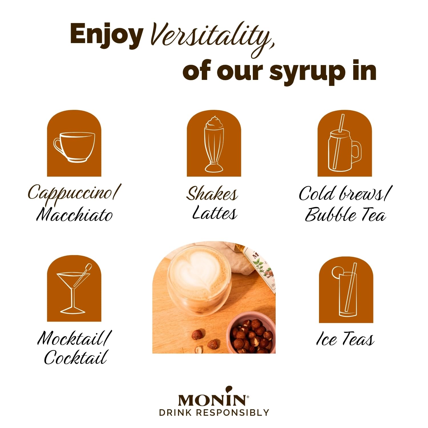 Monin Hazelnut Syrup - Pure Sugar, Natural Flavoring | 700ml Glass Bottle 3