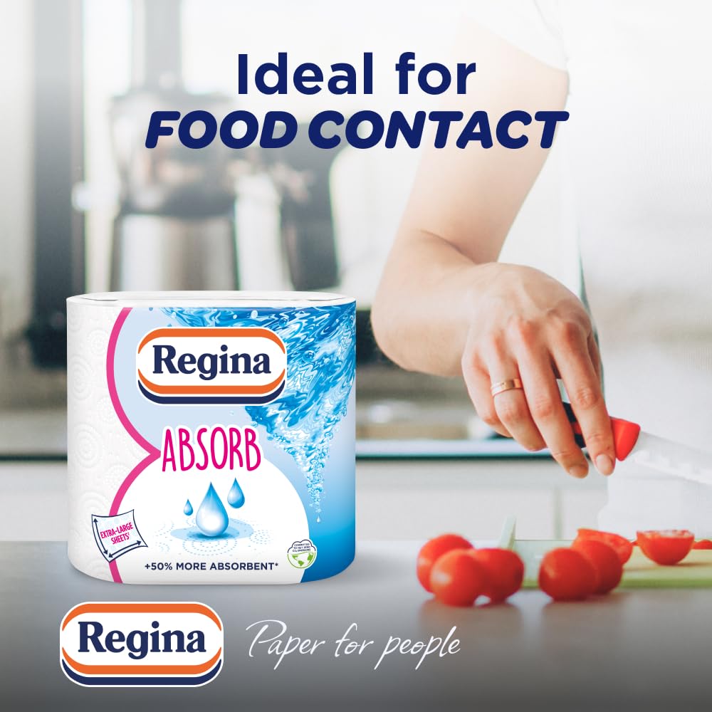 Regina Absorb Kitchen Towels – 2 Rolls, Super Absorbent 2-Ply, Extra-Large Sheets for Cleaning & Food Contact 5