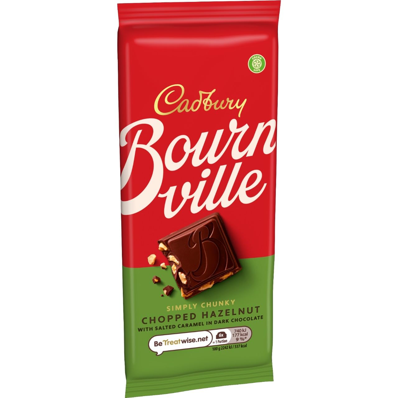 Cadbury Bournville Simply Chunky Chopped Hazelnut with Salted Caramel Chocolate Bar 3