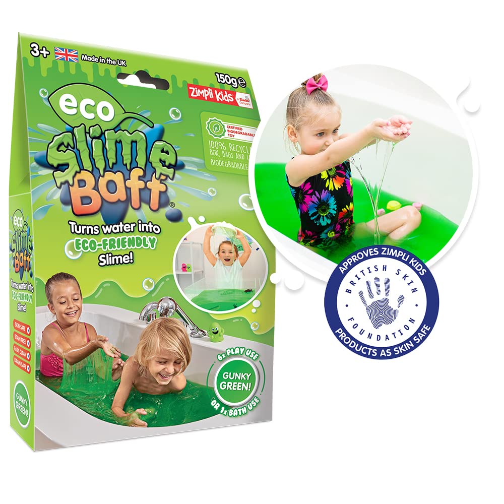 Zimpli Kids Eco Slime Baff Green - 1 Bath or 4 Play Uses, Magically Turns Water into Gooey Slime