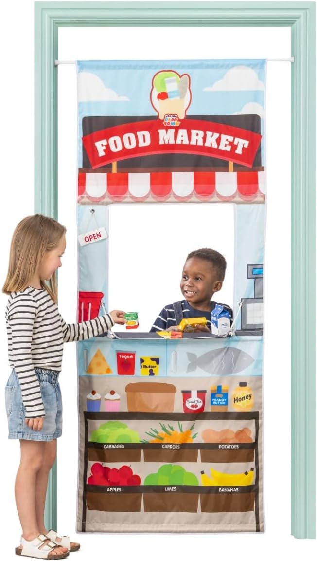 Playhouse Pop Up Play Town Hanging Doorway Food Market Role Play Curtain