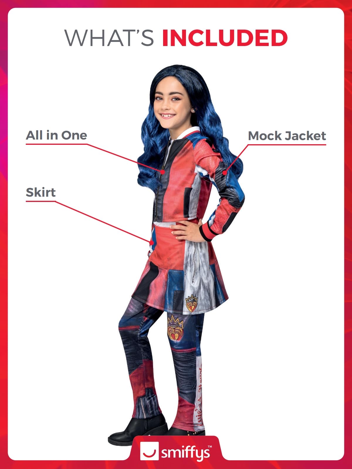 Smiffys Disney Descendants Evie Costume - Kids All-in-One Mock Jacket and Skirt 5