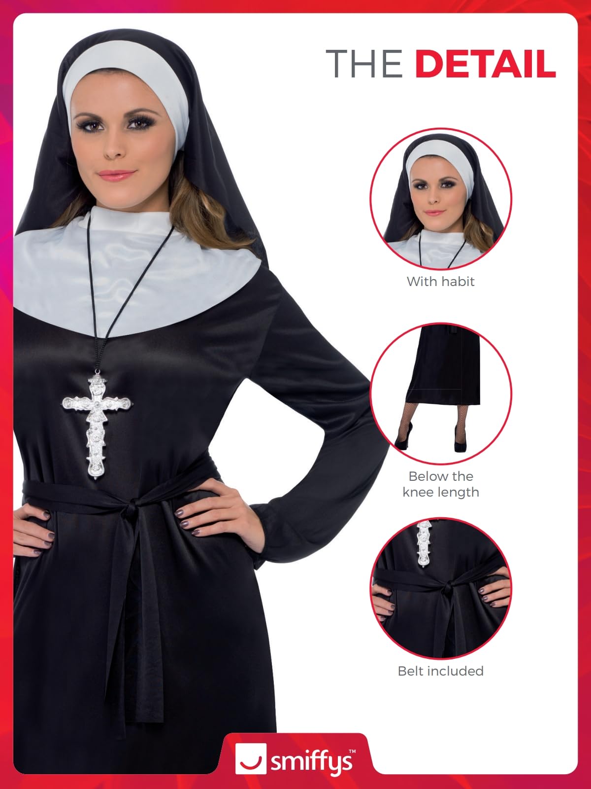 Smiffys Nun Costume, S - UK Size 08-10, Black 5